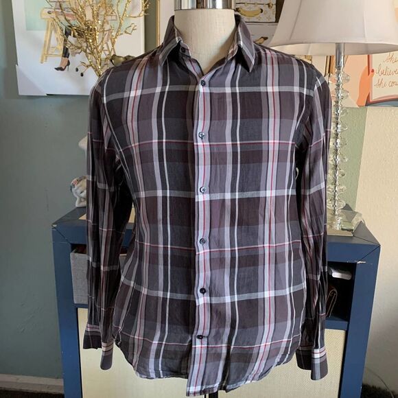 VINCE plaid button down shirt top long sleeve sz M mens - Picture 1 of 7